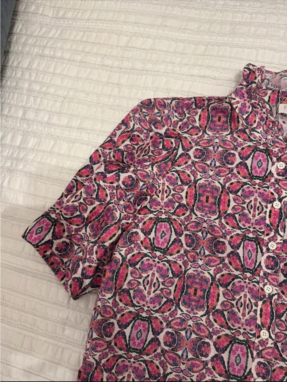 Fate Pink Patterned Ruffle-Collar Button-Down Shirt - Picture 3 of 4